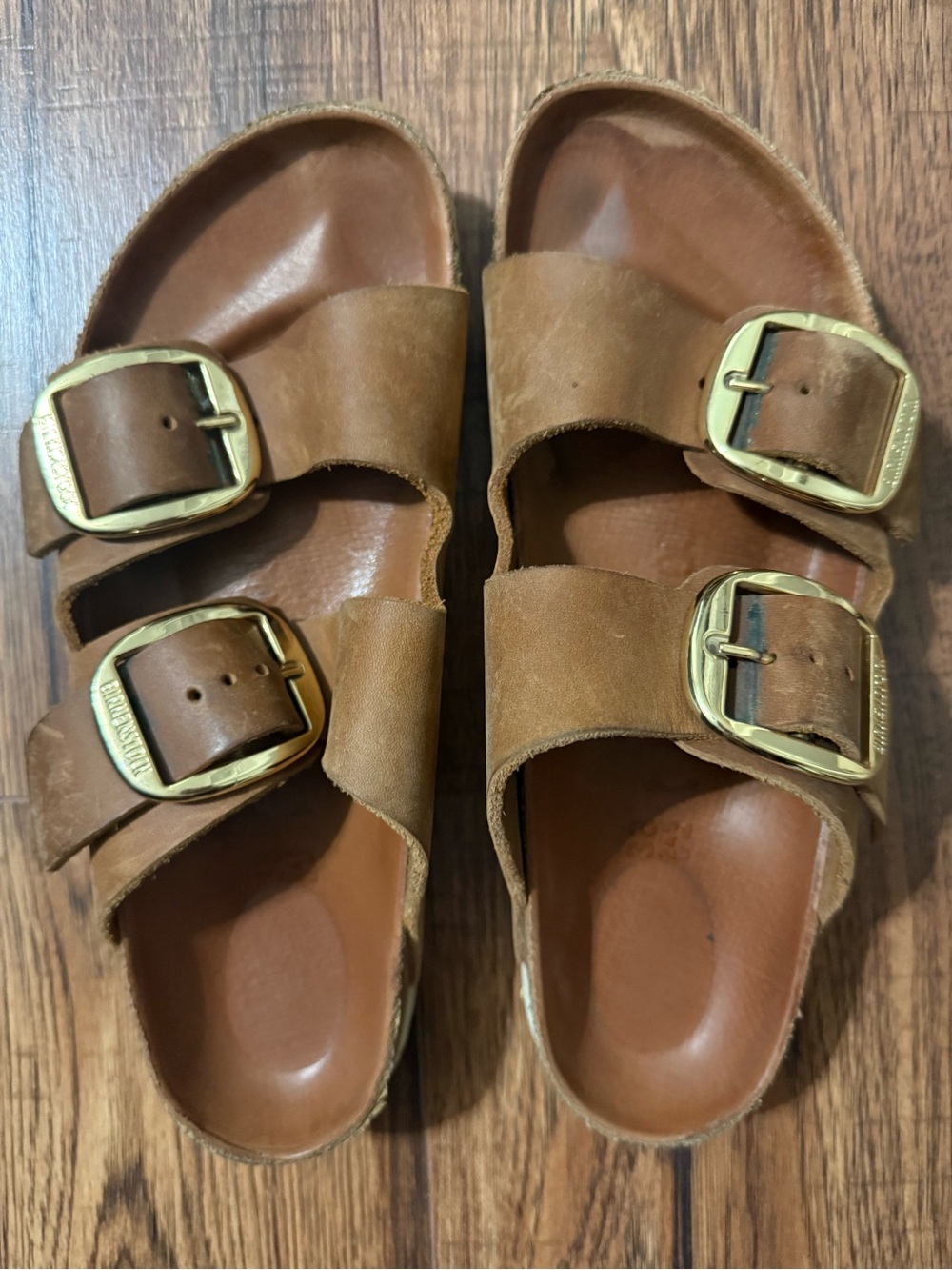 Womens Birkenstock Arizona Big Buckle Slide Sandal - Cognac size 38 women 7-7.5